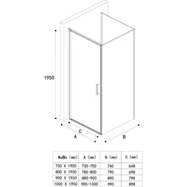 SoGood doporro Duschkabine U-Form 80x70x80 cm Ravenna36uk Duschabtrennung Drehtüren mit Duschwanne 8mm ESG-Sicherheitsglas Klarglas inkl. Nano-beschichtung