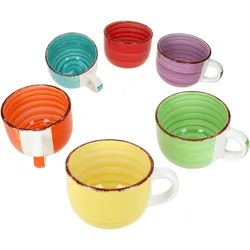 6er Set Uni bunt Jumbotasse 400ml 6 Personen bunte XL-Becher Kakao Kaffee Tee Mug