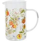 Decoris Kanne 17cm Glas mit Pfirsich Motiv - Karaffe Krug Trinkgeschirr Glaskanne Wasserkanne Saftkanne Limonadenkrug Servierkanne Geschirr Transparent Gelb