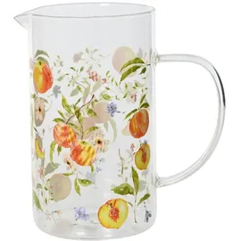Decoris Kanne 17cm Glas mit Pfirsich Motiv - Karaffe Krug Trinkgeschirr Glaskanne Wasserkanne Saftkanne Limonadenkrug Servierkanne Geschirr Transparent Gelb