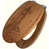Banjado WC Sitz Bambus Holz Mit Gravur Toilettendeckel Mit Absenkautomatik Klodeckel WC-Sitz Soft Close Mit Motiv Leuchtturm 3