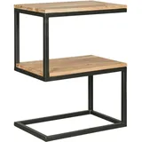 KADIMA DESIGN Beistelltisch Massivholz INDI: S-Design, Schwarz/Metallgestell, 2 Ablageflächen