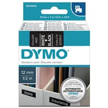 Dymo LabelManagerTM 45021 Laminiertes Band für D1 Stifte, Weiß, 12 mm, Schwarz (5 Stück)