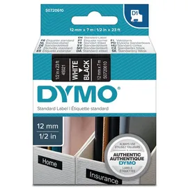 Dymo LabelManagerTM 45021 Laminiertes Band für D1 Stifte, Weiß, 12 mm, Schwarz (5 Stück)