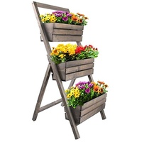 KOTARBAU® Blumenetagere Blumentreppe 3 Etagen für Pflanzen Blumenregal innen & außen Holz 46x58x105 cm Grau