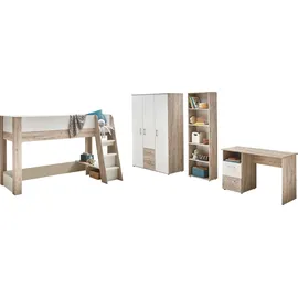 OTTO home Jugendzimmer-Set OTTO HOME "Set »Rieke«, viel Stauraum", beige, B/H: 90cm x 200cm, Holzwerkstoff, Schlafzimmermöbel-Sets, Hochbett, Etagenbett, Ablagefach unter dem Bett, Blauer Engel