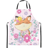 Kinderschürze Kind Malschürze Kunstkittel Kochschürze Apron Werkschürze mit einem Fullprint motiv Fuchs Zwischen Blumen [074]