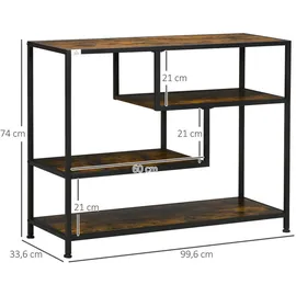 Homcom Konsolentisch, Flurtisch mit 4 Ebenen, Beistelltisch, Dekotisch mit Kippschutz für Diele, Wohnzimmer, Rustikal-Braun, 99,6 x 33,6 x 74 cm