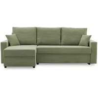 Ecksofa AIKIDO 233x90 mit schlaffunktion - Farben zur Auswahl - universelle Seite - mit Bettkasten - Moderner Cordstoff - Stoff POSO 047 Olivgrün - Grün