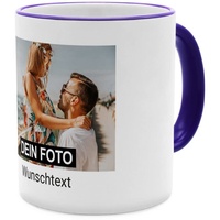 PhotoFancy® - Fototasse - Personalisierte Tasse mit eigenem Foto - Dunkelblau - Layout 1 Bild + Text