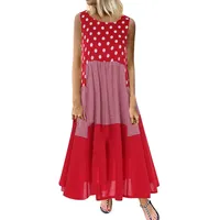 Lazzboy Frauen Bohe Druck Kleid Oansatz Maxi Damen Retro Rockabilly ärmellos Maxikleider Fließende Leicht Sommerkleid Lässige Kleidung Abendkleid Frauenkleid Strand Swing(Rot,XL) - XL