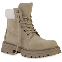 VAN HILL Damen Worker Boots Blockabsatz Plateau Vorne Bequem