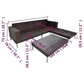 vidaXL Lounge Set 4-tlg. Polyrattan Auflagen cremeweiß braun