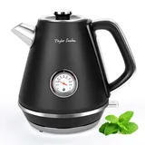 Taylor Swoden Aladin - Wasserkocher Edelstahl 1,7l, Retro elektrischer Wasserkocher mit Kalkfilter 2200w, Wasserstandsanzeige beleuchtet, Temperaturanzeigekessel, Abschaltautomatik