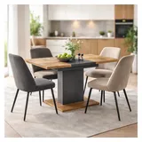 OTTO home Esstisch Boston, Säulentisch, Speisetisch, Küchentisch, ausziehbar bis 150 cm, Platz für bis zu 6 Personen, verlängerbar durch Einlegeplatte beige
