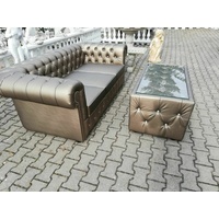 JVmoebel Chesterfield-Sofa, Design Chesterfield Sofagarnitur 3 + Couchtisch Couch Leder Polster goldfarben