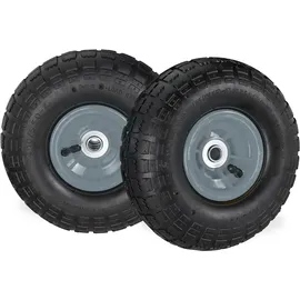 Relaxdays Sackkarrenrad 4.1/3.5-4, luftbereifte Ersatzräder f. Bollerwagen, 16mm Achse, 136kg, 260x85mm, schwarz-grau