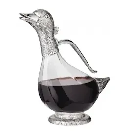 Edzard Dekantierente Dekanter Rotwein Karaffe in Entenform Daisy, Höhe 26 cm, Inhalt 0,9 Liter, edel versilberte Elemente, mit Ausgießer