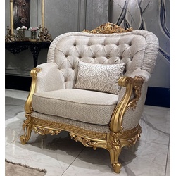 Casa Padrino Luxus Barock Wohnzimmer Sessel Gold Muster / Gold - Prunkvoller Barockstil Sessel - Luxus Wohnzimmer Möbel im Barockstil - Barock Möbel - Edel & Prunkvoll