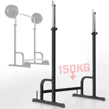 physionics Physionics® Kniebeugenständer - Höhenverstellbar, bis 150 kg, rutschfeste Beine, für Langhantel, Bankdrücken, Fitnessstudio, Zuhause - Squat Rack, Hantelständer, Langhantelständer, Langhantelablage