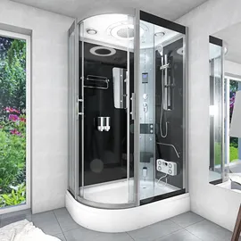 AcquaVapore Komplettdusche mit Schiebetür 120 x 80 cm Schwarz Sicherheitsglas D60-73T0L