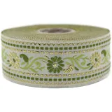 10 Meter Web Borte Webband Jacquardborte Trachtenborte Stickerei Grün-Weißes Blumen Motiv 35mm