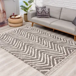 Hochflor-Teppich CARPET CITY "Pulpy 531" Gr. 34, grau, B:80cm H:30mm L:300cm, Kunstfaser, Teppiche, Fransenteppich, besonders weich, mit Fransen, Zickzack Look