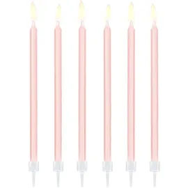 Partydeco Geburtstagskerze mit Halter 14 cm 12 St. Rosa