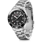 Wenger Unisex Armbanduhr Seaforce Small Ø 35mm, Swiss Made, Analog Quarz, Wasserdicht bis 200m, Edelstahl-Armband, Schwarz/Silber, 01.0621.109