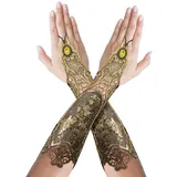 AILUOR Frauen Bankett Goth Lange Opera Party Halloween Kostüme Fingerlose Elegante Spitze Gestickte Braut Durchbohrte Handschuhe Armband 9,8 Zoll (Gold)