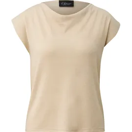 s.Oliver Fließendes Feinstrick-Shirt mit Wasserfallausschnitt und Glitzergarn Beige L