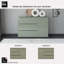 Set One by Musterring Sideboard Reno 137 x 94 x 42 cm Olivgrün matt lack / Olivgrün glanz