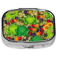 Quadratische Mini-Pillendose mit Cartoon-Froschmotiv: 5,7 x 4,1 x 1,8 cm, geeignet für Tasche, Geldbörse, perfekt für Reisen
