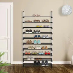 Relaxdays XXL Schuhregal Stecksystem, 10 Ebenen, modular, HxBxT: 175,5 x 93 x 30,5 cm, Schuhaufbewahrung Metall, schwarz
