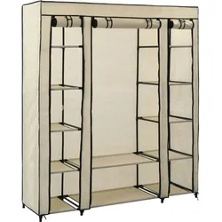 vidaXL Stoffschrank mit Fächern Kleiderstangen Creme 150x45x176cm