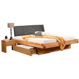 Lomadox Schlafzimmer-Set BRANTFORD-69, (Spar-Set, 5-tlg., Bettgestell Bettschubkästen Nachttische), Liegefläche 140x200, Polsterkopfteil, Kiefer massiv eichefarben geölt braun 278 cm x 100 cm x 222 cm