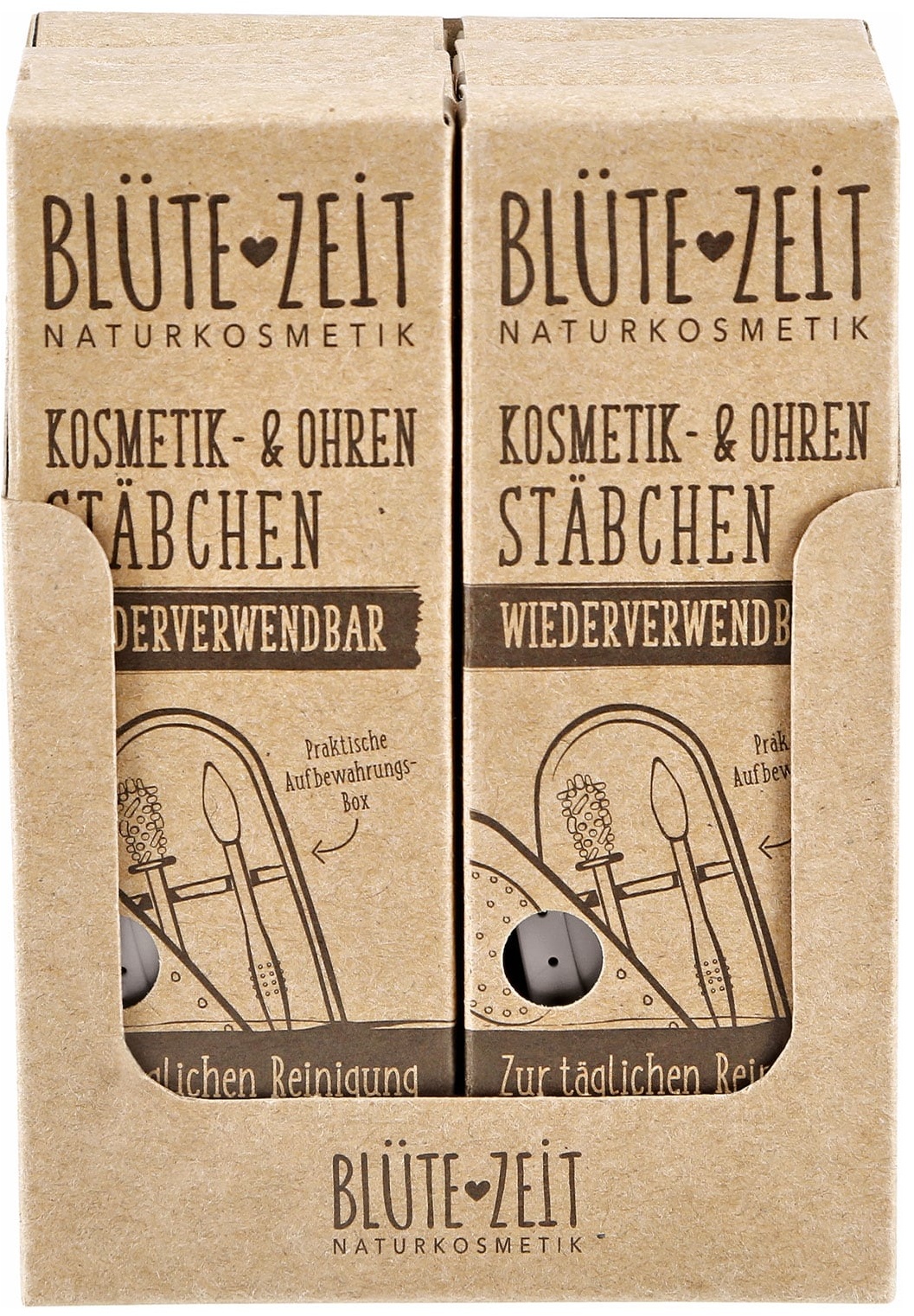 BLÜTE-ZEIT Kosmetik- und Ohrstäbchen + Aufbewahrungsbox, 8er Pack