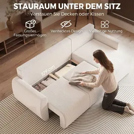 Homcom Ecksofa mit Schlaffunktion 3er Schlafsofa mit Umkehrbarer Chaiselongue - Creme