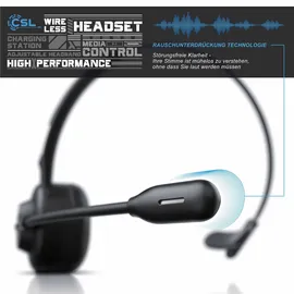 CSL - kabelloses Headset mit Ladestation - Mono Bluetooth Headset mit Mikrofon - USB Ladeport - Multipoint, Rauschunterdrückung - leicht