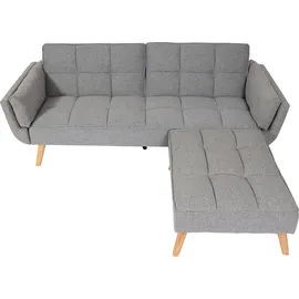 Mendler Schlafsofa HWC-K18 mit Ottomane, Couch Sofa Gästebett, Schlaffunktion 218x175cm Stoff/Textil hellgrau ~ Grau