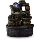 Zen'Light - Zimmerbrunnen Satya - Steinoptik aus Kunstharz mit Bunten Lichteffekten - Moderne Zen Deko, Ideal für Meditation & Entspannung - Feng Shui - H 23cm, Kastanie