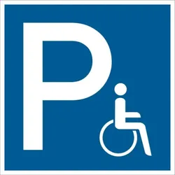 Parkplatzschild, Symbol Rollstuhlfahrer, Folie/Aluminium - 250x250x0.45 mm Aluminium geprägt
