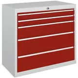 PAVOY Schubladenschrank, Höhe 800 mm, Schubladen 6x70 + 1x100 + 1x150 mm, Breite 715 mm, lichtgrau, feuerrot