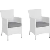 Beliani Gartenstuhl Weiß Polyrattan 2er Set inkl. Sitzkissen in Grau