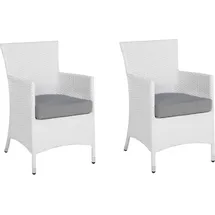Beliani Gartenstuhl Weiß Polyrattan 2er Set inkl. Sitzkissen in Grau