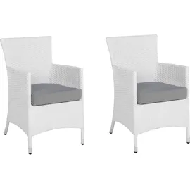 Beliani Gartenstuhl Weiß Polyrattan 2er Set inkl. Sitzkissen in Grau