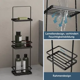 doporro Duschablage ohne Bohren, 3 Ebenen Badregal Stehend, Duschregal Schmales aus Metall, für Badezimmer und Toilette, Schwarz Reglo-02