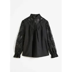 bonprix Bluse mit Spitze, schwarz, 44