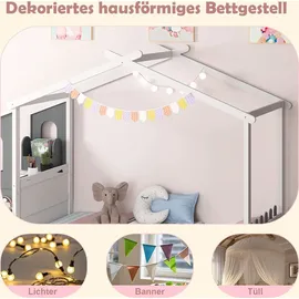 Costway Hausbett 90 x 200 cm Kiefer weiß grau