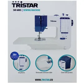 Tristar Nähmaschine 38 Stichprogrammen, Abnehmbarem Anschiebetisch, Freiarm, LED-Licht, Automatischem Nadeleinfädler, Fadenschneider, Geschwindigkeitsregelung, SM-6005